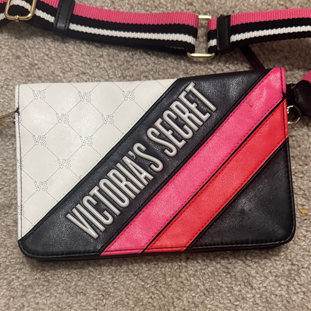 Victoria's Secret Black, White, and Pink Crossbody Bag